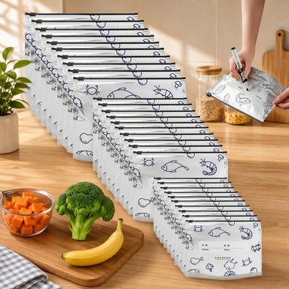 Stand-Up Foil Food Storage Bags ✨ – Reusable Sealable Design with Labels