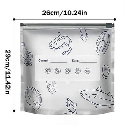Stand-Up Foil Food Storage Bags ✨ – Reusable Sealable Design with Labels