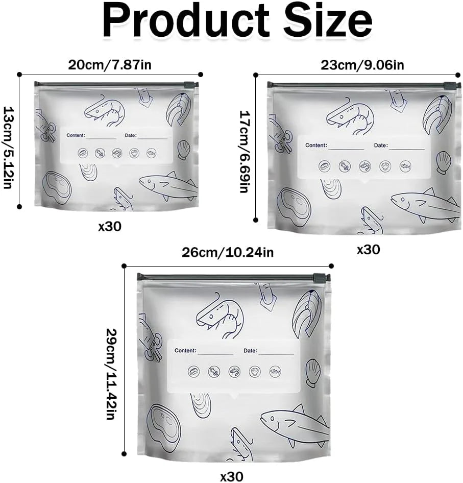 Stand-Up Foil Food Storage Bags ✨ – Reusable Sealable Design with Labels