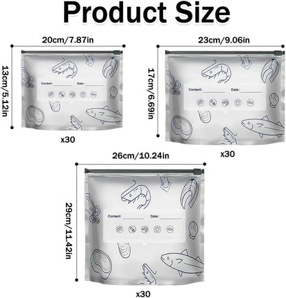 Stand-Up Foil Food Storage Bags ✨ – Reusable Sealable Design with Labels