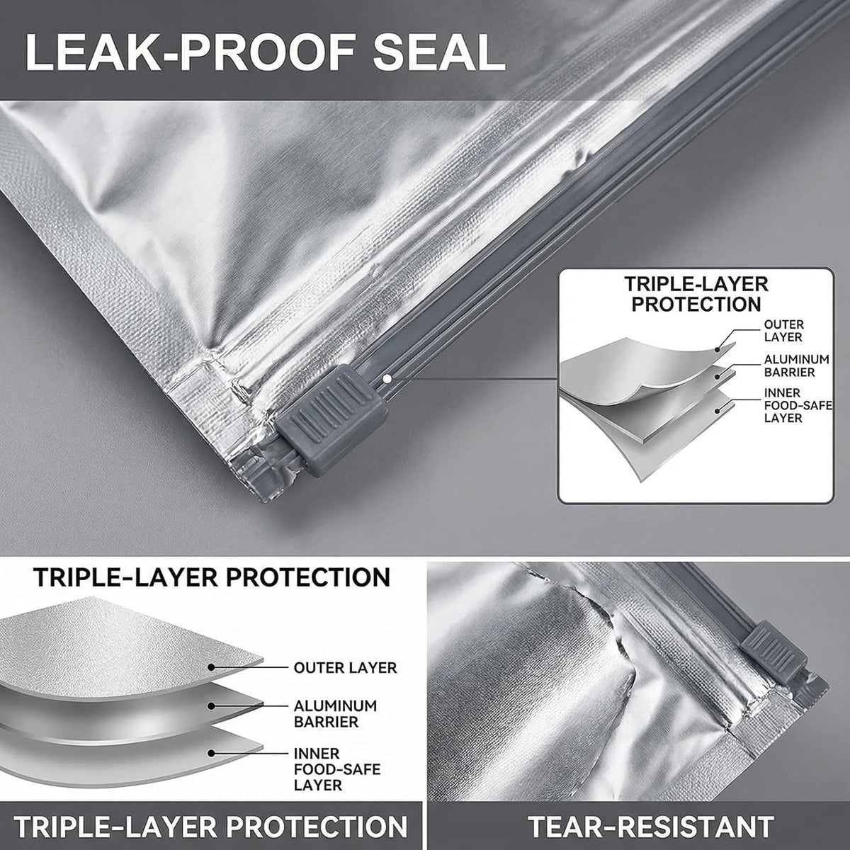 Stand-Up Foil Food Storage Bags ✨ – Reusable Sealable Design with Labels
