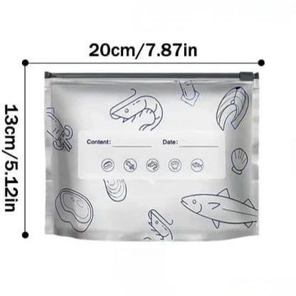 Stand-Up Foil Food Storage Bags ✨ – Reusable Sealable Design with Labels