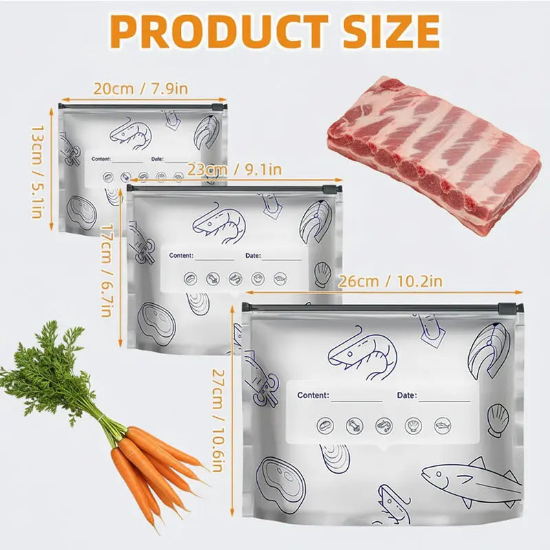 Stand-Up Foil Food Storage Bags ✨ – Reusable Sealable Design with Labels