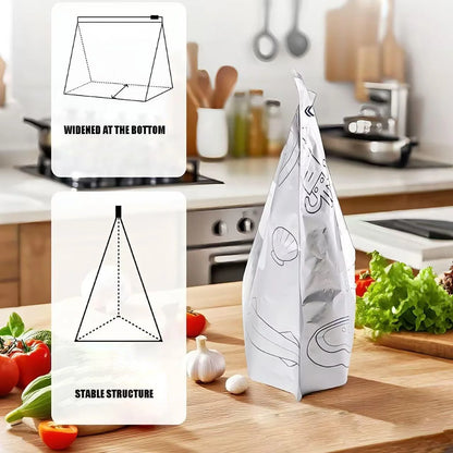 Stand-Up Foil Food Storage Bags ✨ – Reusable Sealable Design with Labels