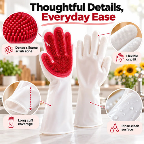 🧤 Silicone Scrubber Dishwashing Gloves – Built-In Cleaning Brush