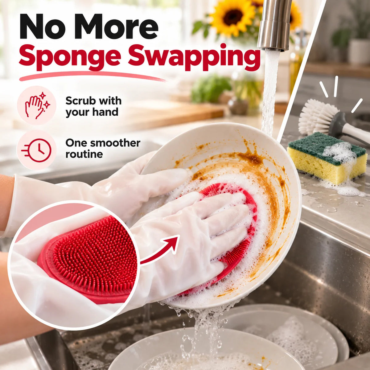 🧤 Silicone Scrubber Dishwashing Gloves – Built-In Cleaning Brush