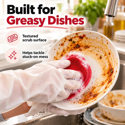 🧤 Silicone Scrubber Dishwashing Gloves – Built-In Cleaning Brush