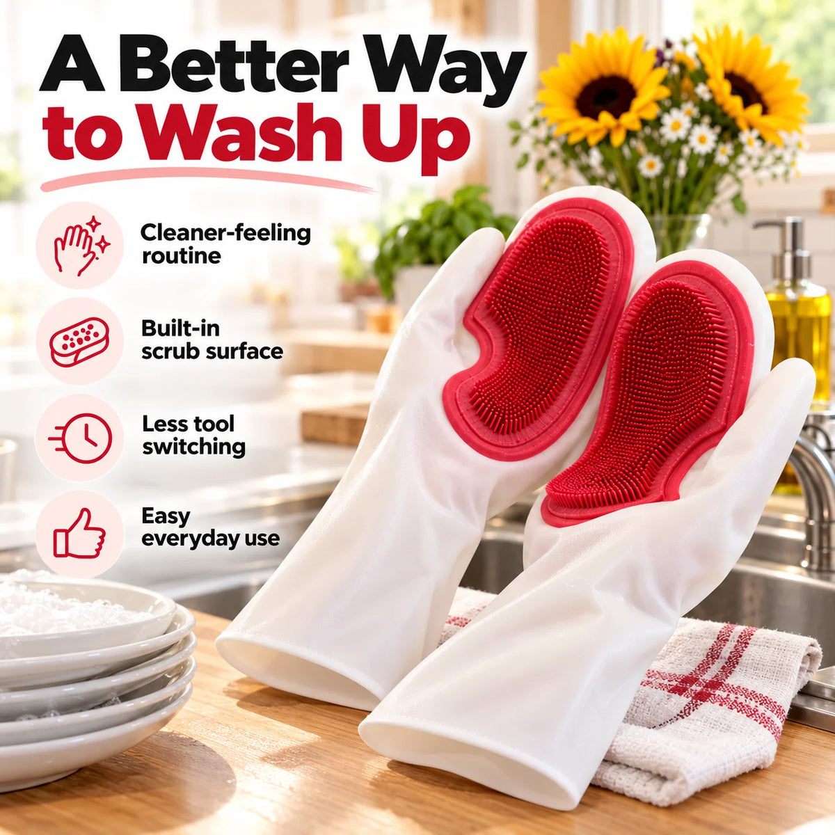 🧤 Silicone Scrubber Dishwashing Gloves – Built-In Cleaning Brush