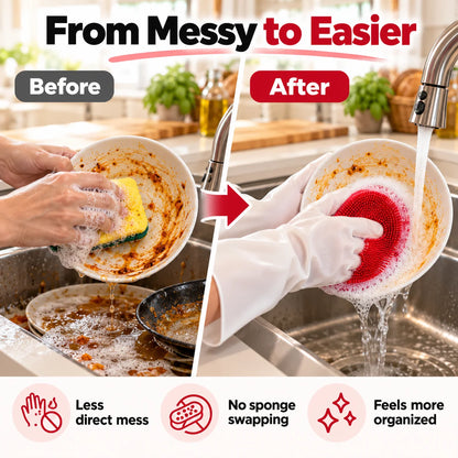 🧤 Silicone Scrubber Dishwashing Gloves – Built-In Cleaning Brush