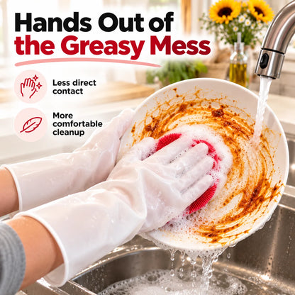 🧤 Silicone Scrubber Dishwashing Gloves – Built-In Cleaning Brush