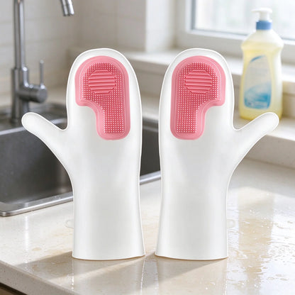 🧤 Silicone Scrubber Dishwashing Gloves – Built-In Cleaning Brush