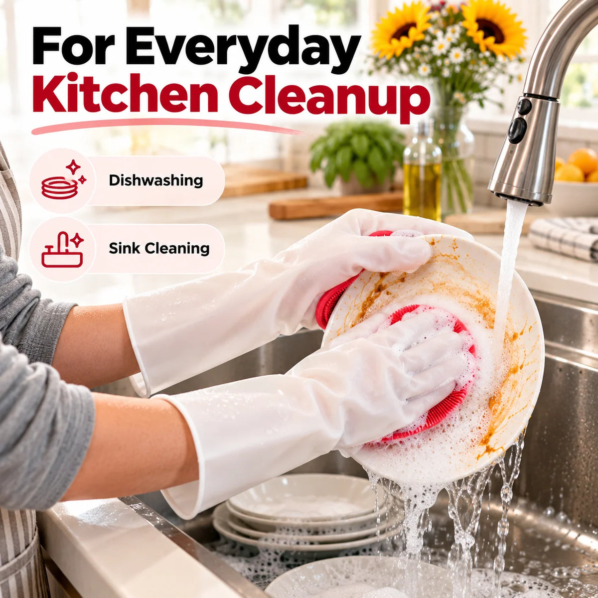 🧤 Silicone Scrubber Dishwashing Gloves – Built-In Cleaning Brush