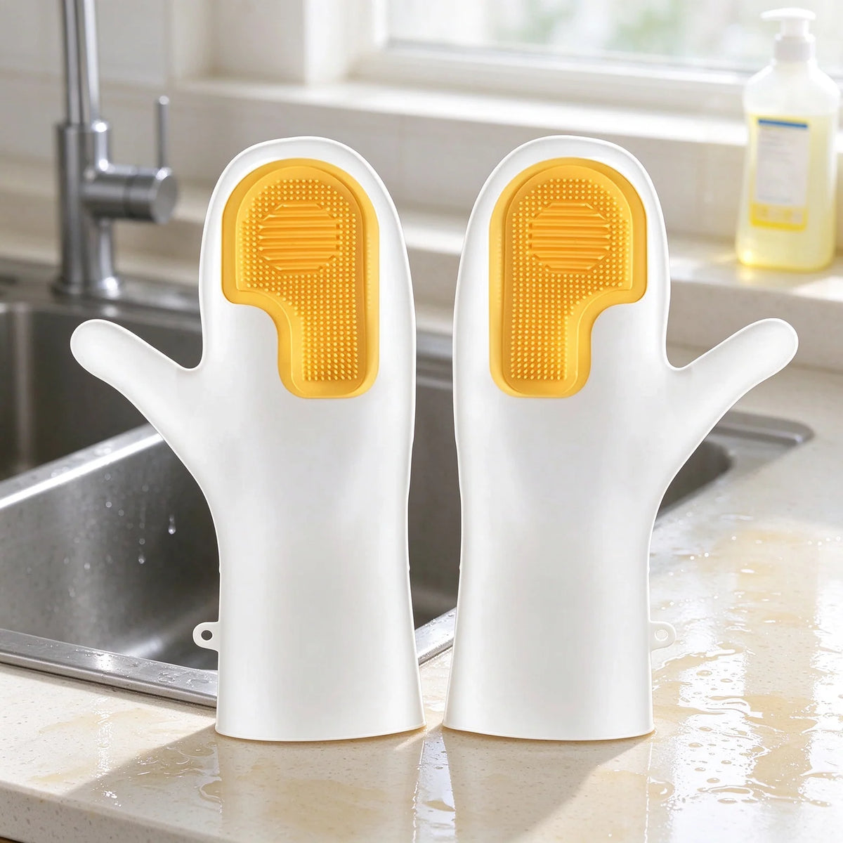 🧤 Silicone Scrubber Dishwashing Gloves – Built-In Cleaning Brush