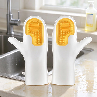 🧤 Silicone Scrubber Dishwashing Gloves – Built-In Cleaning Brush