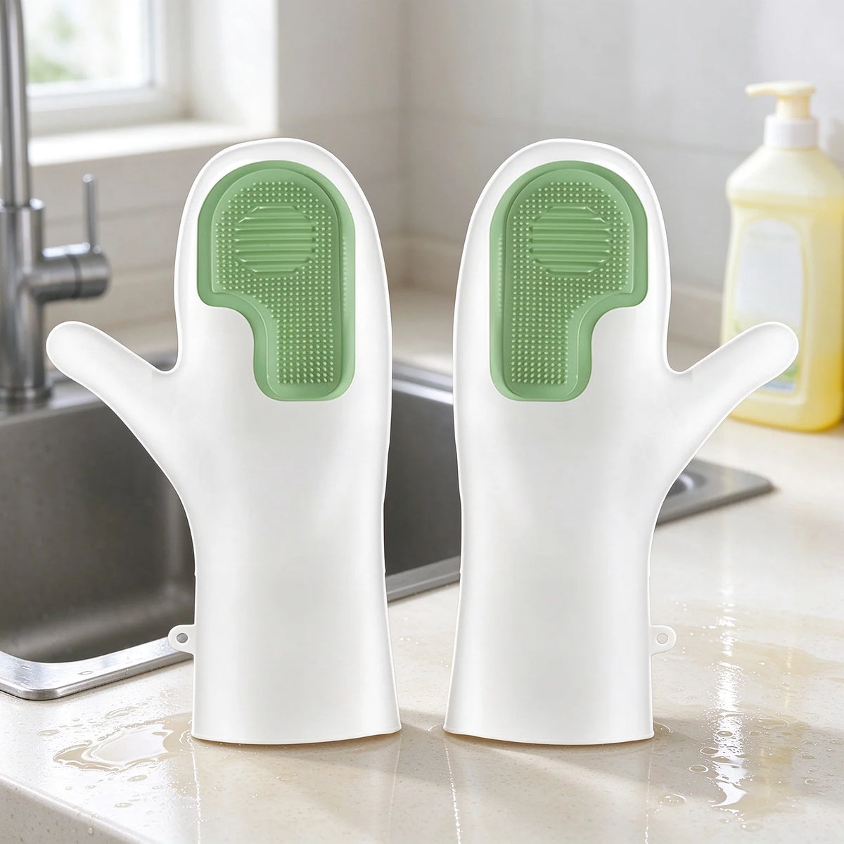 🧤 Silicone Scrubber Dishwashing Gloves – Built-In Cleaning Brush