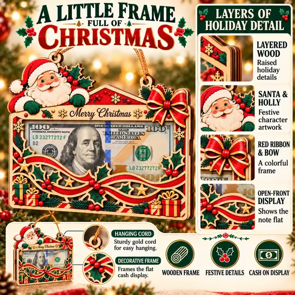 🎄💵 Wooden Christmas Money Gift Holder Ornament – A Fun & Festive Way to Gift Cash 🎁✨
