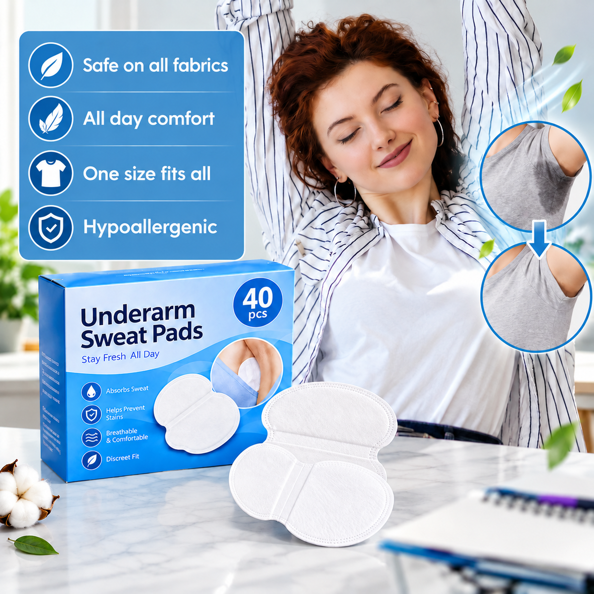 💦 40-Pack Underarm Sweat Pads – Everyday Clothing Protection