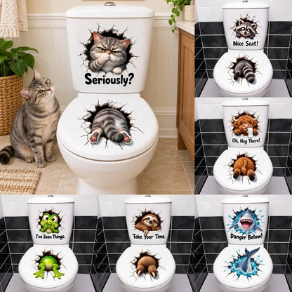😂 Bathroom Buddies – Funny 3D Illusion Toilet Sticker Set | Removable 3D Illusion Stickers for Funny Bathroom Decor & Gag Gifts 🦝
