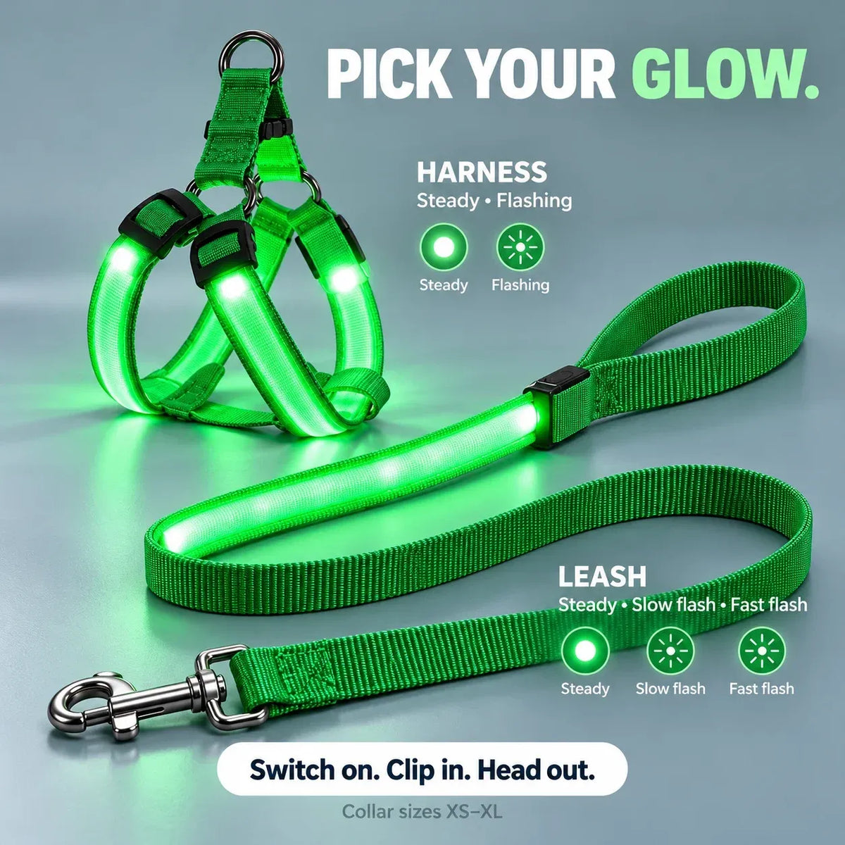 🐕 Rechargeable LED Dog Walking Kit ✨ Light-Up Harness, Collar & Leash for Safer Night Walks