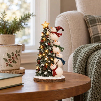 ⛄Snowmen Topping the Christmas Tree – Lighted Christmas Figurine