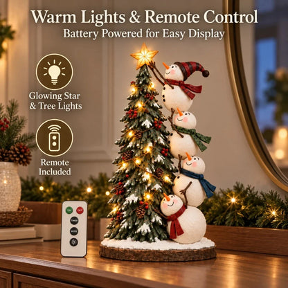 ⛄Snowmen Topping the Christmas Tree – Lighted Christmas Figurine
