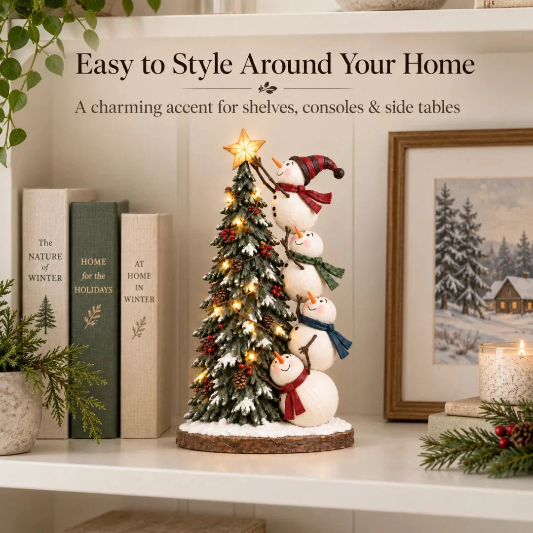 ⛄Snowmen Topping the Christmas Tree – Lighted Christmas Figurine