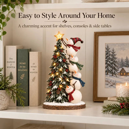 ⛄Snowmen Topping the Christmas Tree – Lighted Christmas Figurine