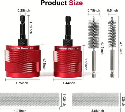 🔧 Drill-Powered Copper Pipe Cleaner – 1/2", 3/4" & 1" Brush Set
