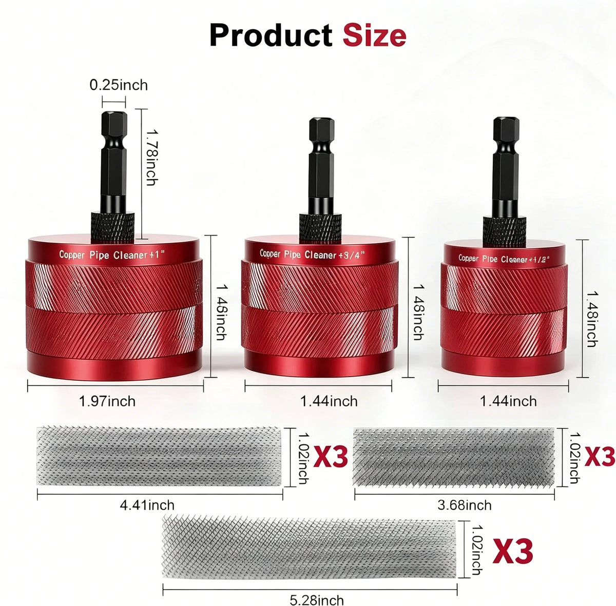 🔧 Drill-Powered Copper Pipe Cleaner – 1/2", 3/4" & 1" Brush Set