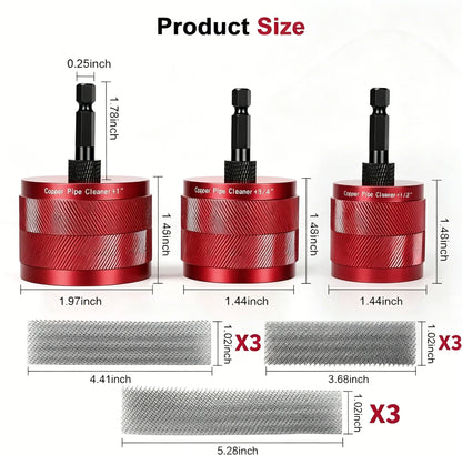 🔧 Drill-Powered Copper Pipe Cleaner – 1/2", 3/4" & 1" Brush Set