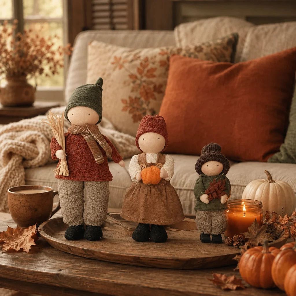 🍁Set of 3 Rustic Fall Harvest Doll Figurines