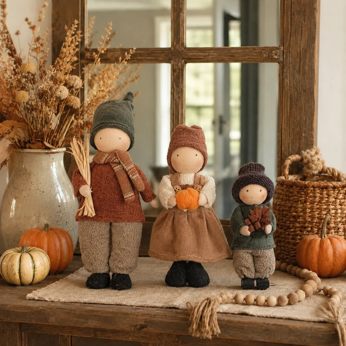 🍁Set of 3 Rustic Fall Harvest Doll Figurines