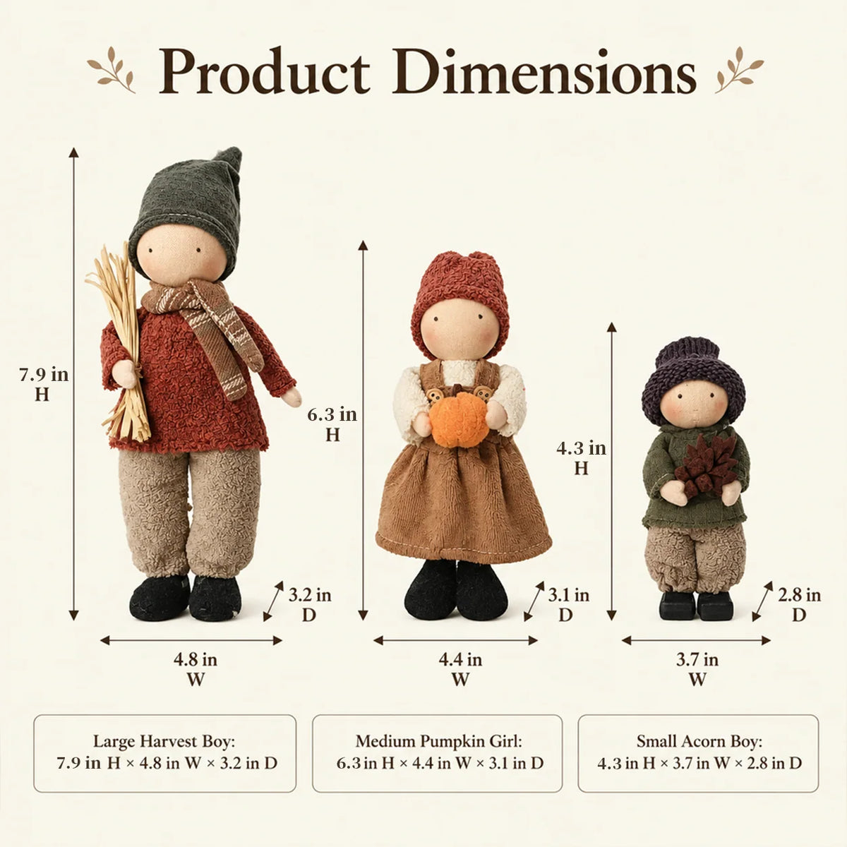 🍁Set of 3 Rustic Fall Harvest Doll Figurines