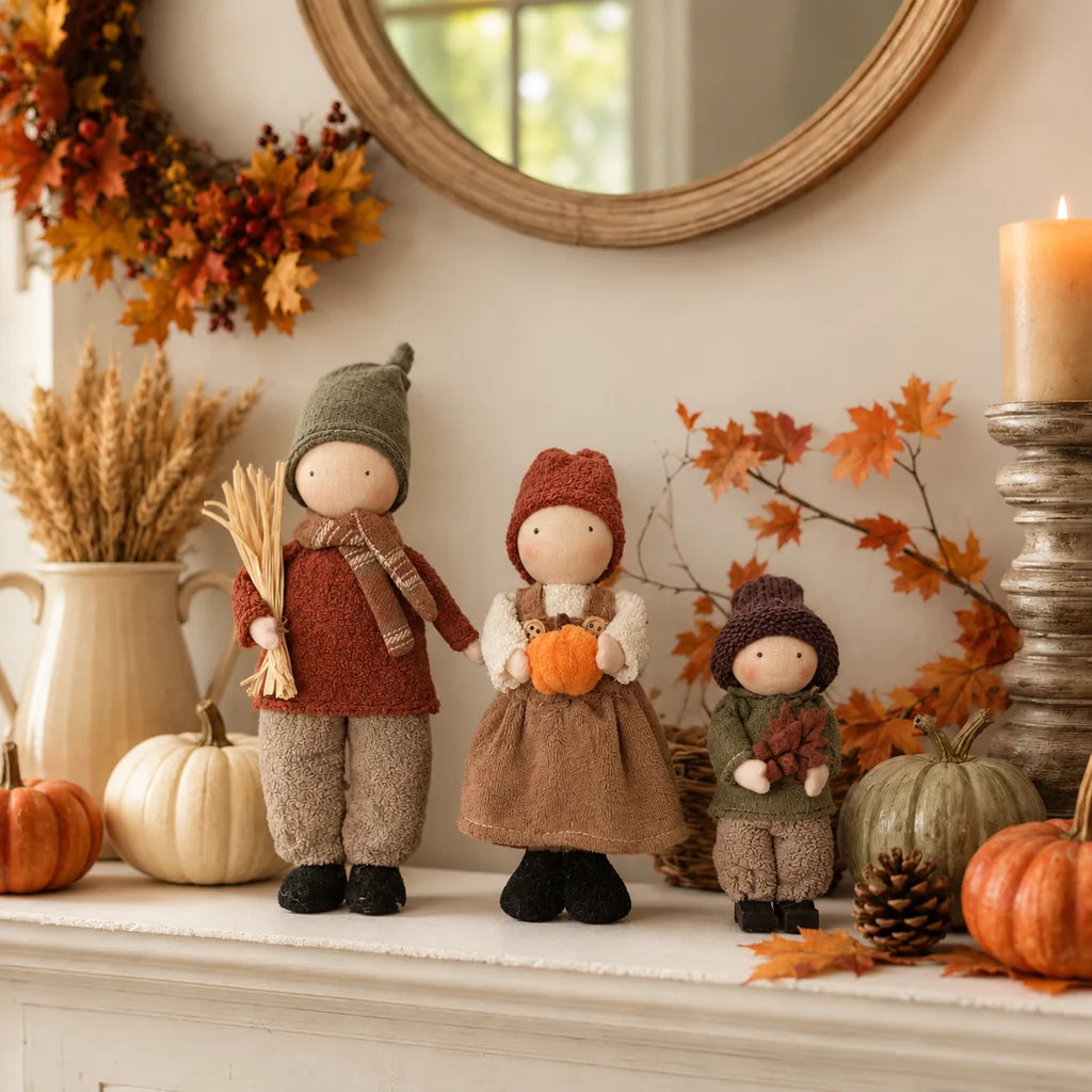🍁Set of 3 Rustic Fall Harvest Doll Figurines