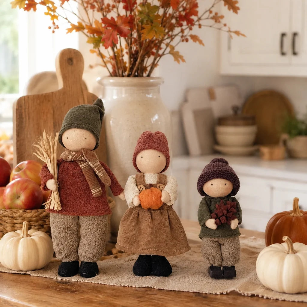 🍁Set of 3 Rustic Fall Harvest Doll Figurines