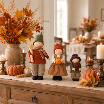 🍁Set of 3 Rustic Fall Harvest Doll Figurines