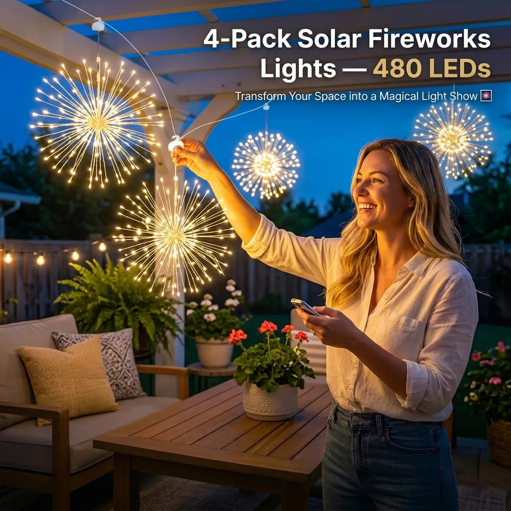 🎆 4-Pack Solar Fireworks Lights — 480 LEDs