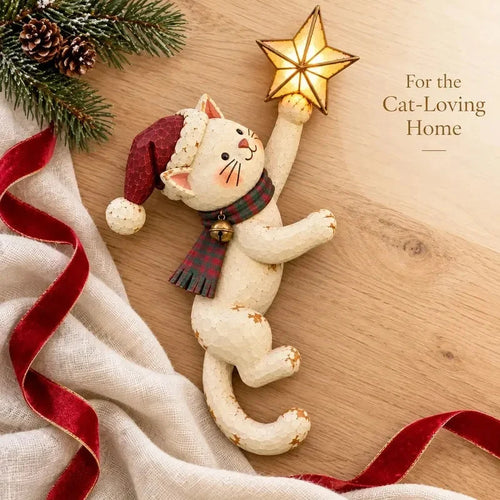 Vintage Lighted Cat Christmas Tree Topper