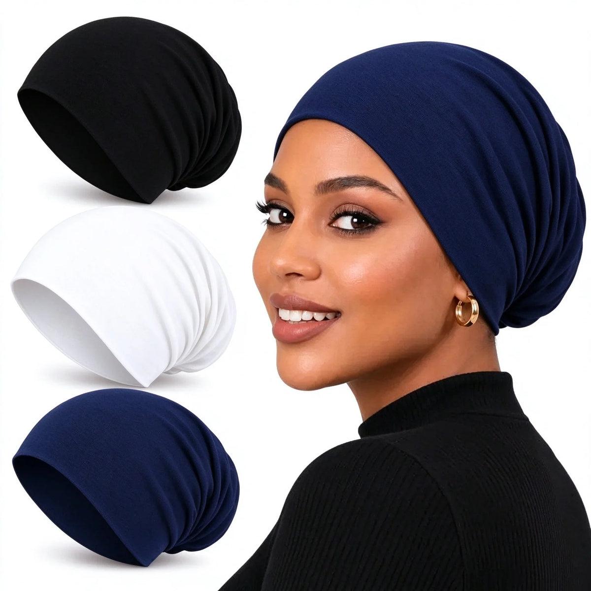 3-Pack Women's Solid Jersey Hijab Flat Top Cap, Lightweight Breathable Muslim Inner Headscarf 🧕✨
