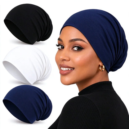 3-Pack Women's Solid Jersey Hijab Flat Top Cap, Lightweight Breathable Muslim Inner Headscarf 🧕✨
