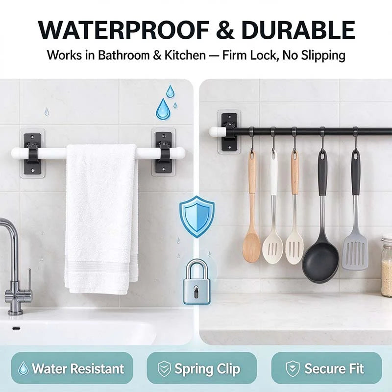 2-Pack No-Drill Curtain Rod Brackets, Self-Adhesive Multifunctional Acrylic Gel Rod Holder Hooks 🏠