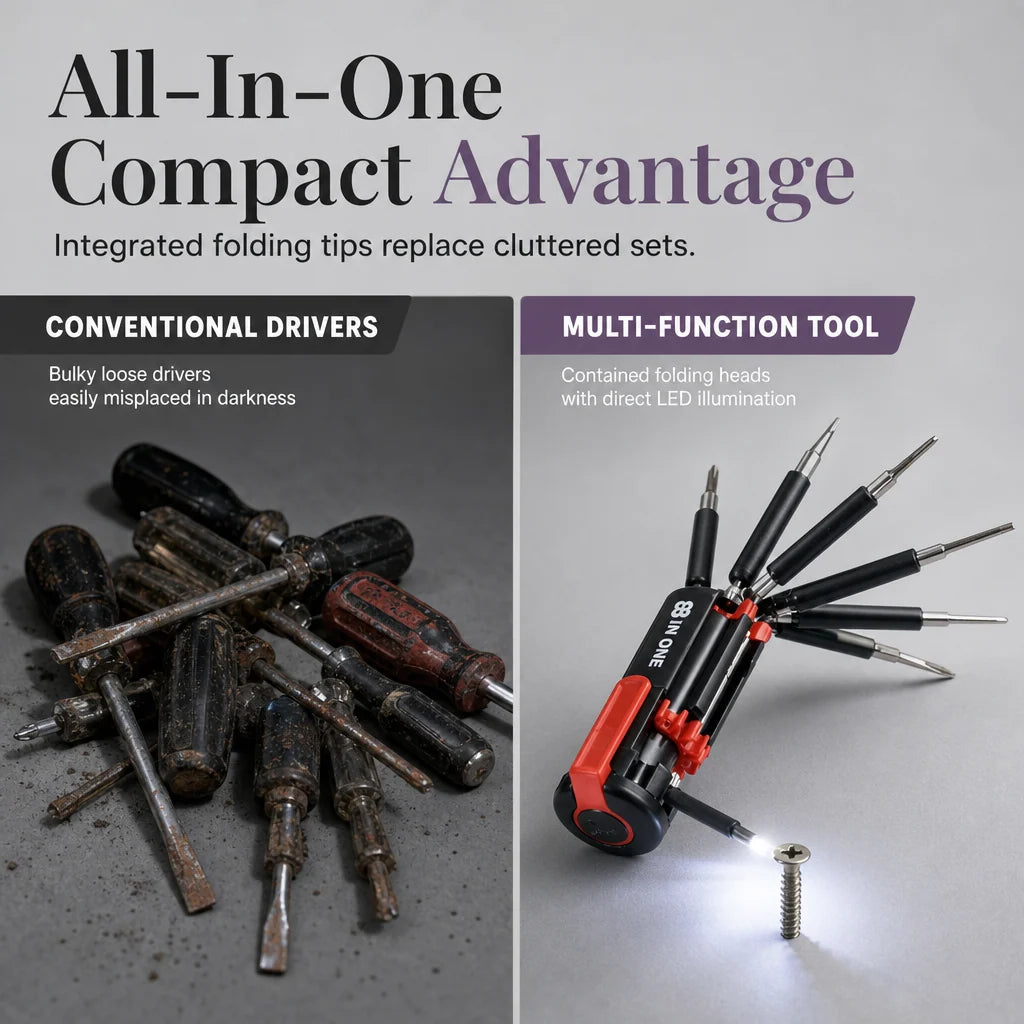 🎉📢📢50% OFF !! ⏰🔧8-in-1 Folding Screwdriver – Built-In LED Work Light & Flashlight