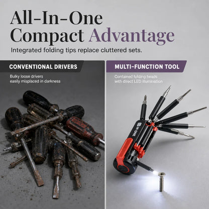🎉📢📢50% OFF !! ⏰🔧8-in-1 Folding Screwdriver – Built-In LED Work Light & Flashlight