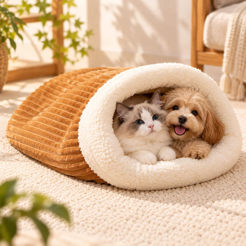 🐾 Plush Burrow Pet Bed – Cozy Sleeping Nest for Cats & Dogs