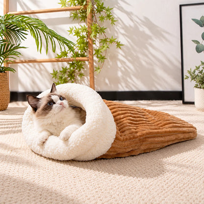 🐾 Plush Burrow Pet Bed – Cozy Sleeping Nest for Cats & Dogs