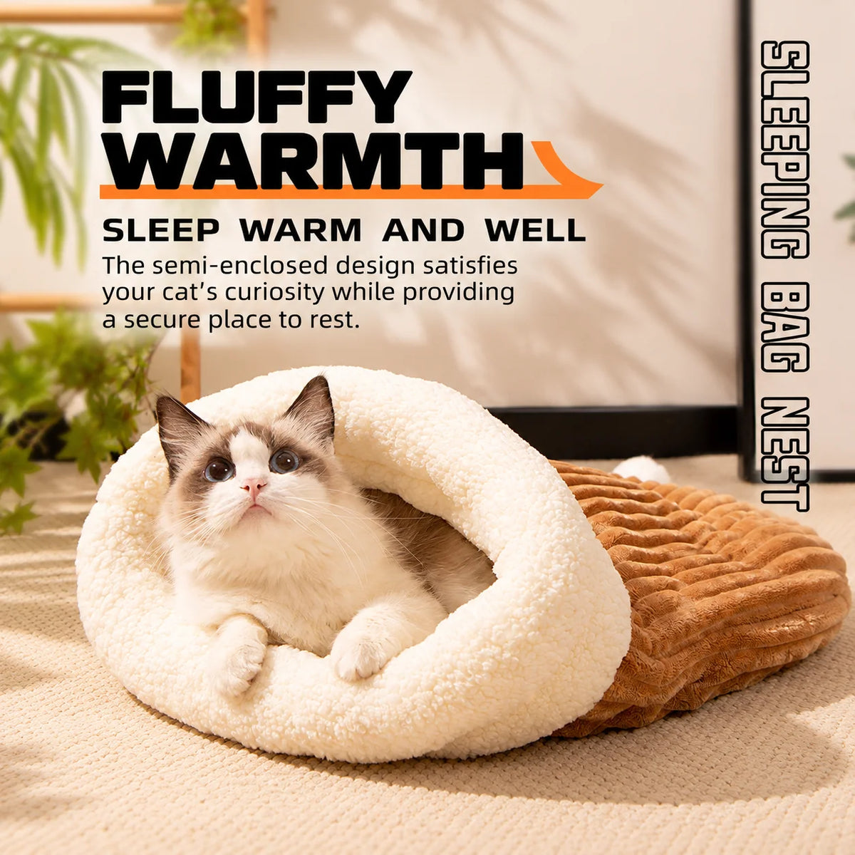 🐾 Plush Burrow Pet Bed – Cozy Sleeping Nest for Cats & Dogs