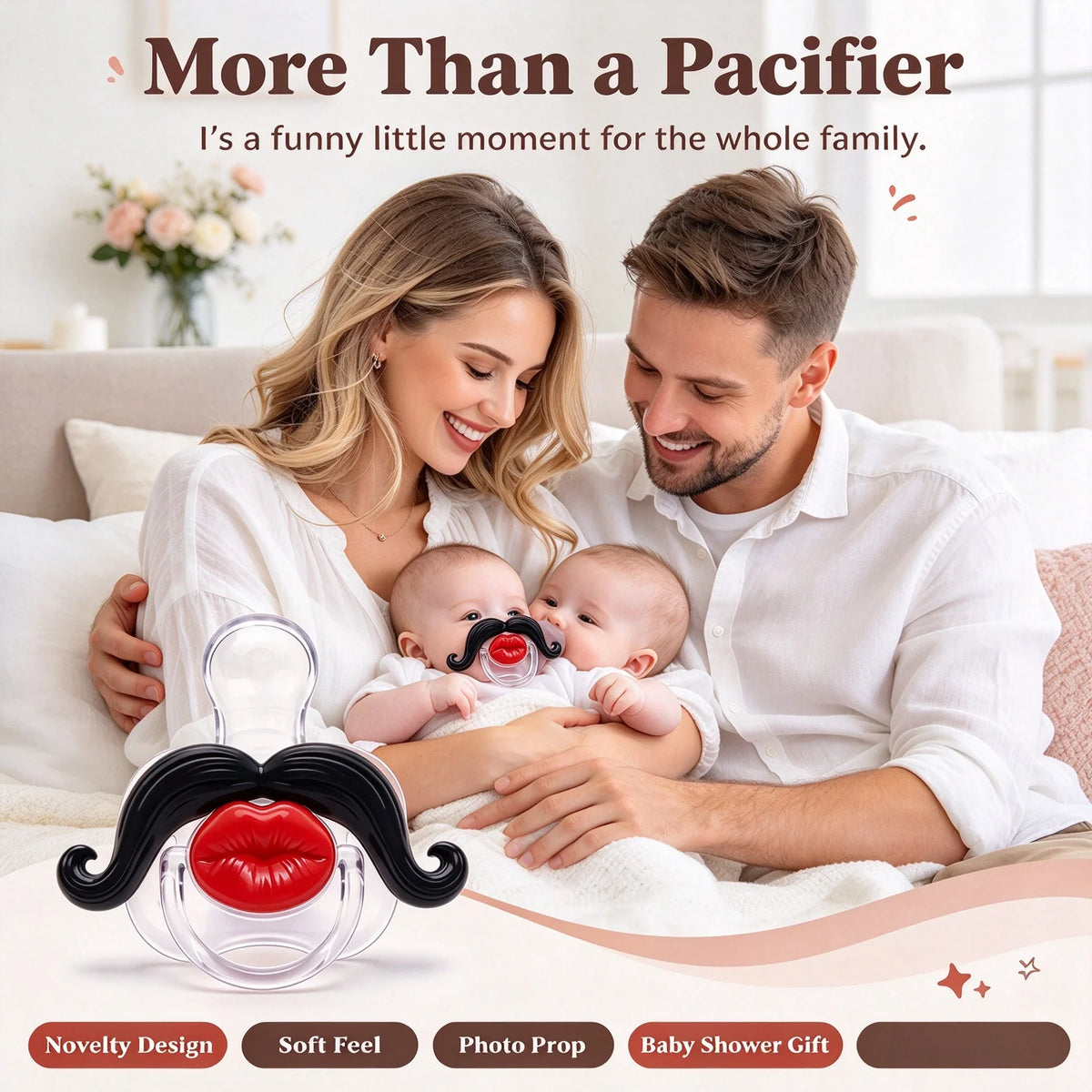 Funny Baby Pacifier 👶 – Cute Lips & Mustache Photo Prop