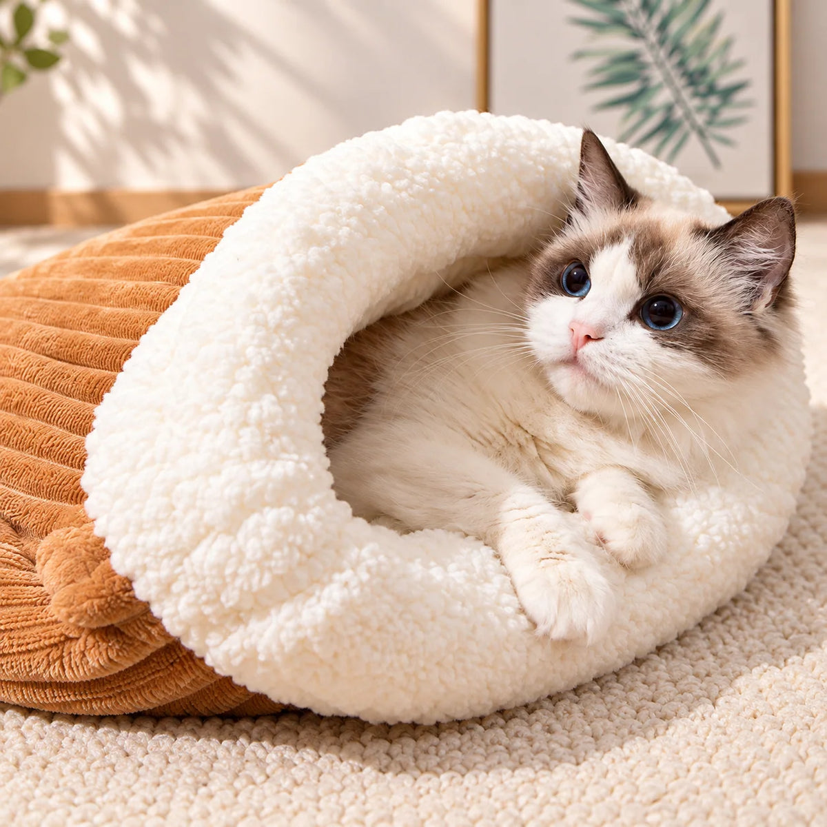 🐾 Plush Burrow Pet Bed – Cozy Sleeping Nest for Cats & Dogs