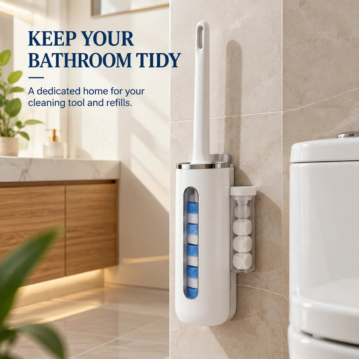 🚽 Disposable Toilet Cleaning Brush – Replaceable Heads with Storage Holder