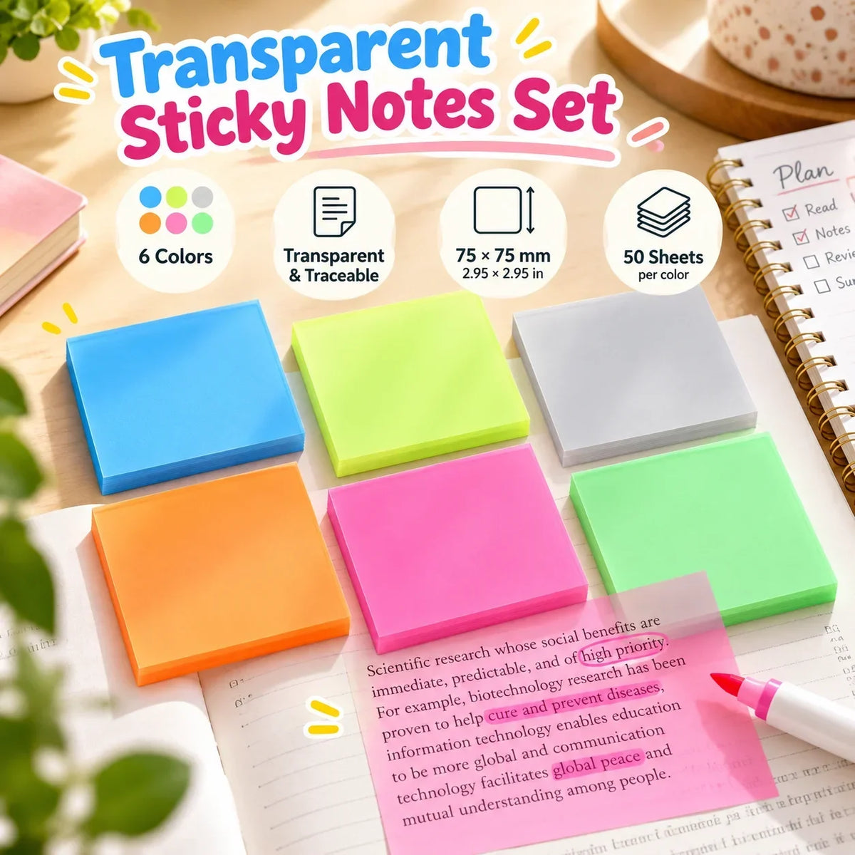 ✨ Transparent Sticky Notes – See Through, Trace with Ease